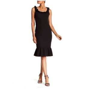 Nanette Lepore Sleeveless Ruffle Scoop Neck Crepe Sheath Midi Dress Black 4 NWT